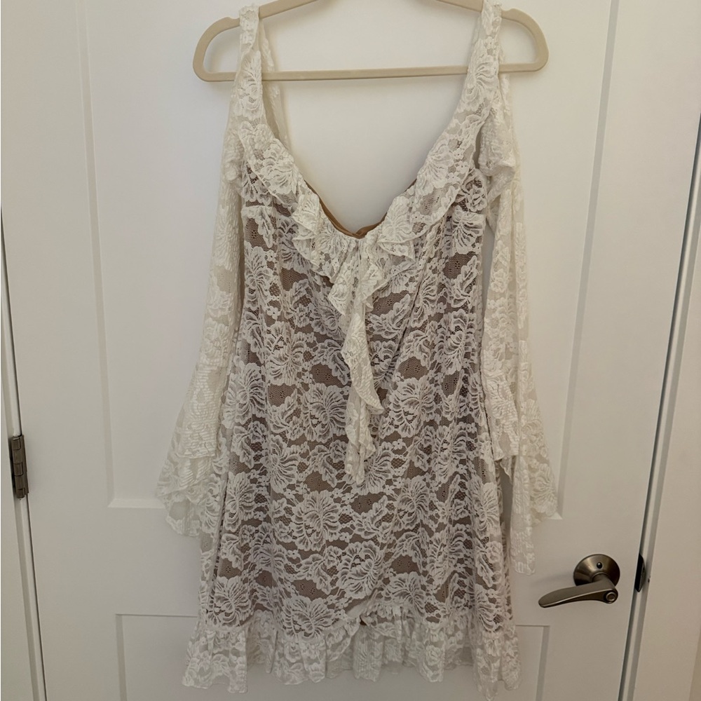 Meshki White and Tan Lace Dress